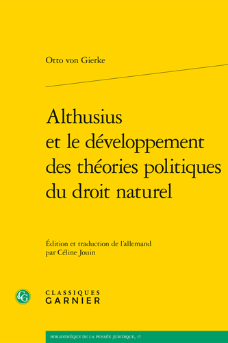 Book cover: Althusius et le developpement des theories politiques du droit naturel