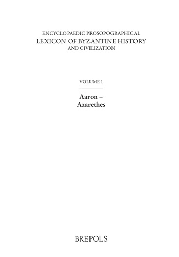Book cover: Encyclopaedic Prosopographical Lexicon of Byzantine History and Civilization 1