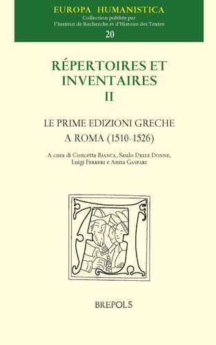 Book cover: Le Prime Edizioni Greche a Roma (1510-1526)