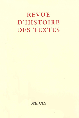 Book cover: Revue d’histoire des textes, n.s. 16/2021