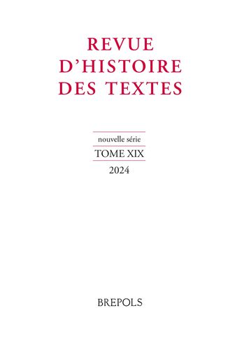 Book cover: Revue d’histoire des textes, n.s. 19/2024