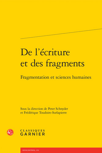 Book cover: De l’ecriture et des fragments