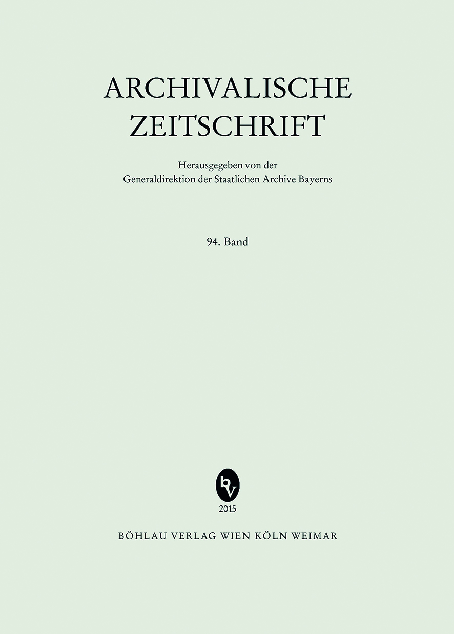 Book cover: Archivalische Zeitschrift 94 (2015)