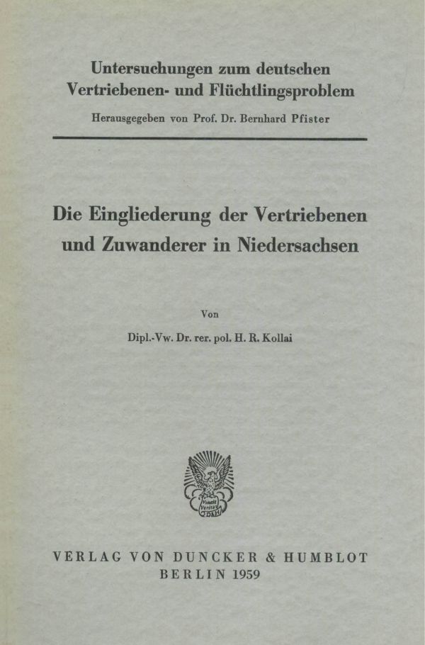 Book cover: Untersuchungen zum deutschen Vertriebenen- und Flüchtlingsproblem.