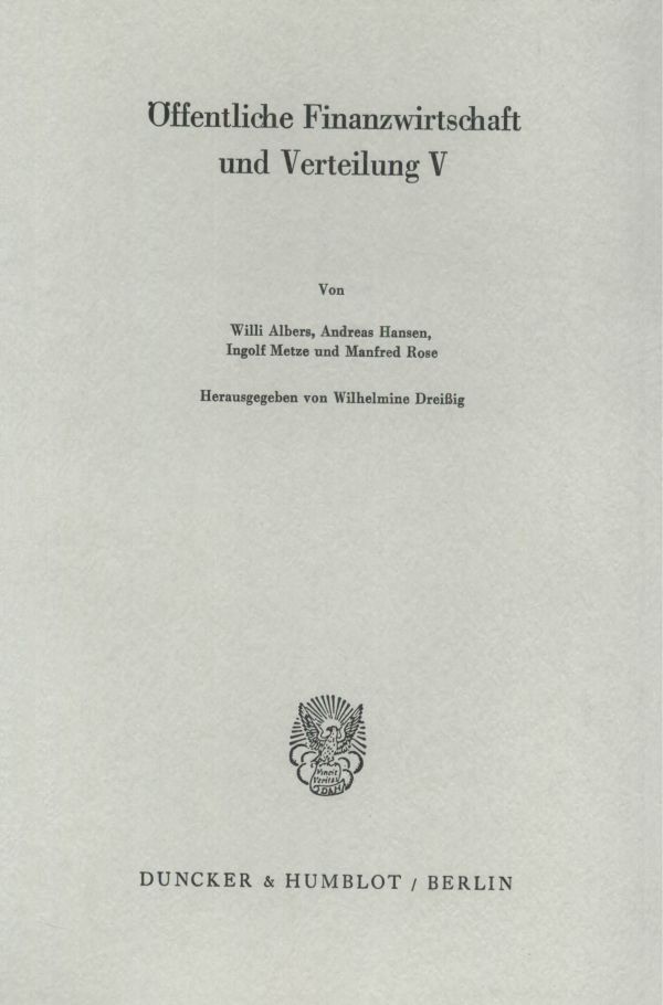 Book cover: Öffentliche Finanzwirtschaft und Verteilung V.