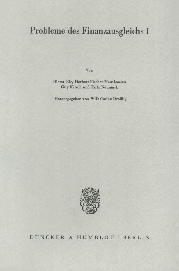Book cover: Probleme des Finanzausgleichs I.