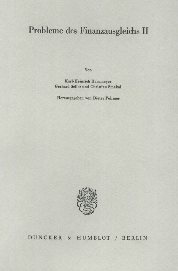 Book cover: Probleme des Finanzausgleichs II.