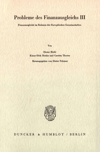 Book cover: Probleme des Finanzausgleichs III.