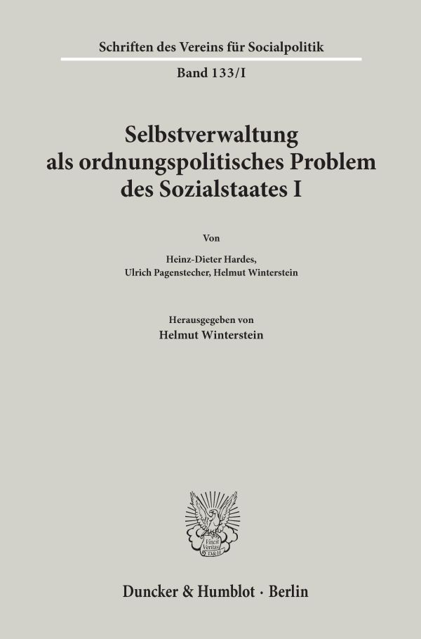 Book cover: Selbstverwaltung als ordnungspolitisches Problem des Sozialstaates I.