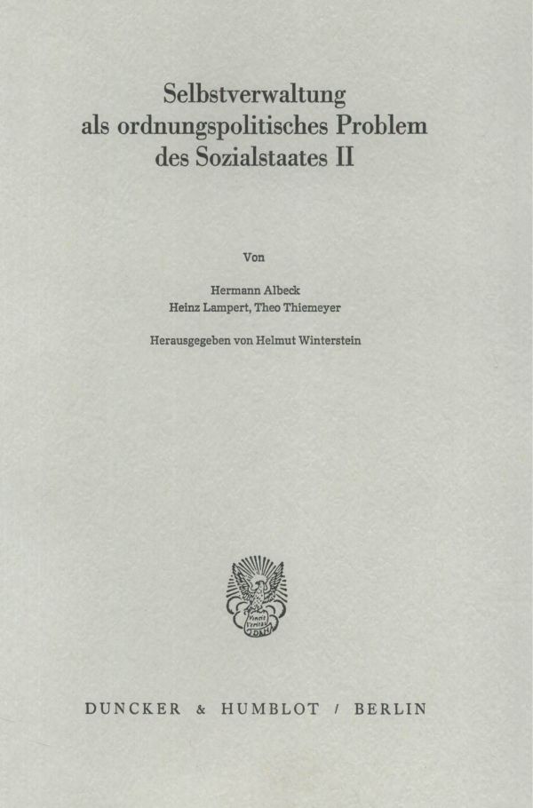 Book cover: Selbstverwaltung als ordnungspolitisches Problem des Sozialstaates II.