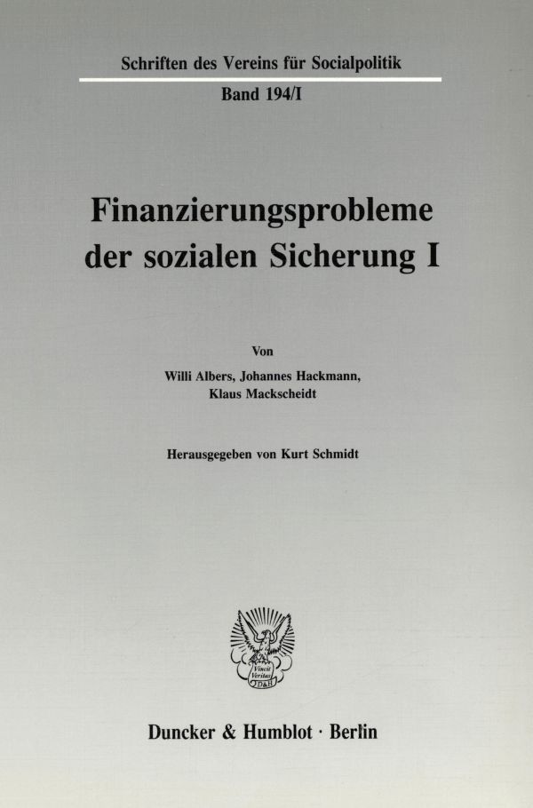 Book cover: Finanzierungsprobleme der sozialen Sicherung I.