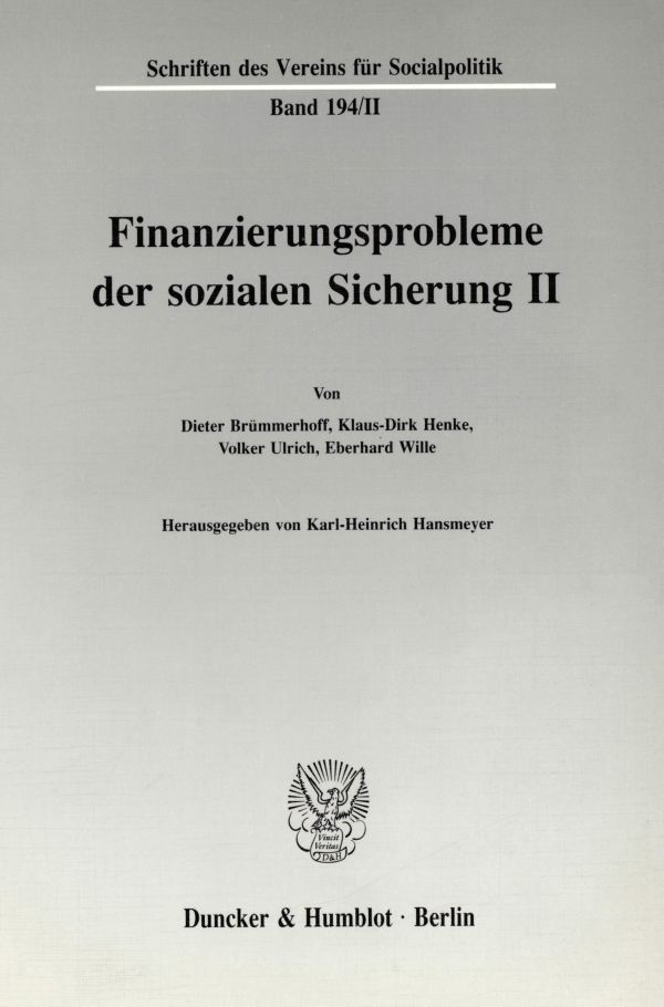 Book cover: Finanzierungsprobleme der sozialen Sicherung II.