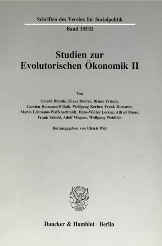 Book cover: Studien zur Evolutorischen Ökonomik II.