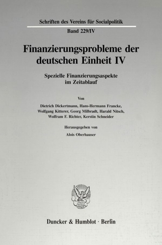Book cover: Finanzierungsprobleme der deutschen Einheit IV.