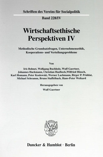 Book cover: Wirtschaftsethische Perspektiven IV.