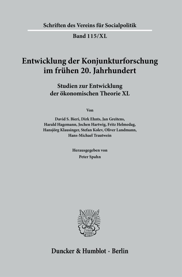 Book cover: Entwicklung der Konjunkturforschung im frühen 20. Jahrhundert.