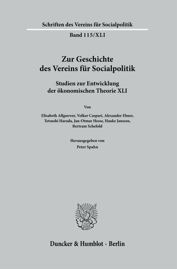 Book cover: Zur Geschichte des Vereins für Socialpolitik.