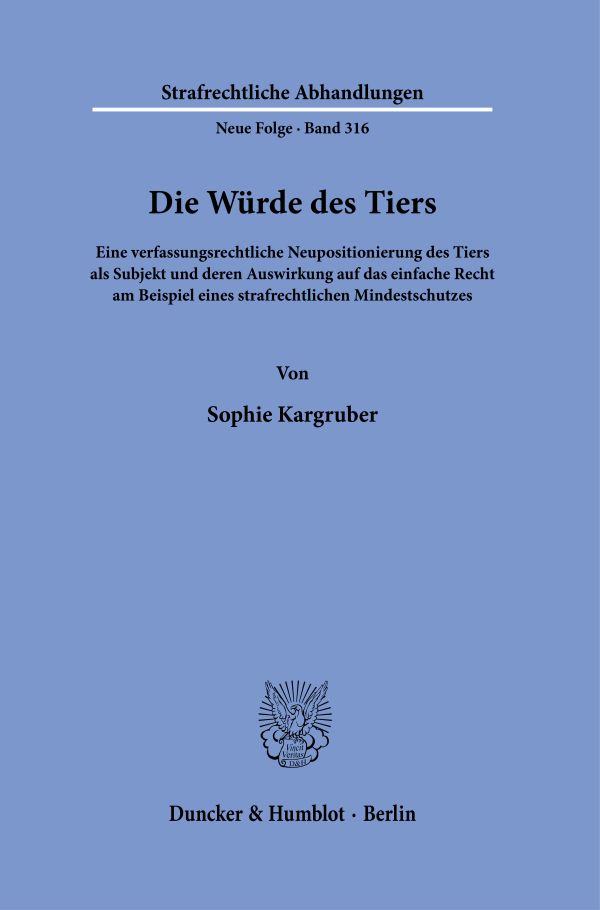 Book cover: Die Würde des Tiers.