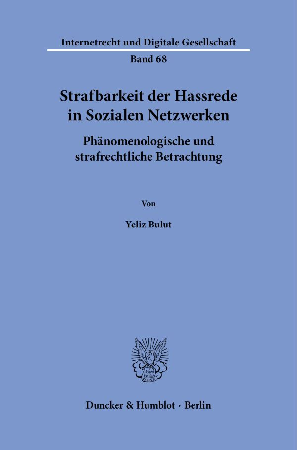 Book cover: Strafbarkeit der Hassrede in Sozialen Netzwerken