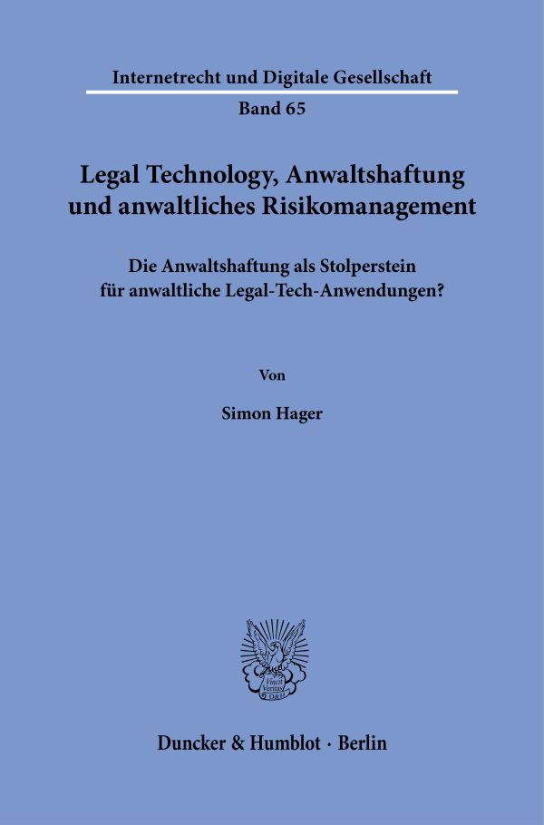 Book cover: Legal Technology, Anwaltshaftung und anwaltliches Risikomanagement