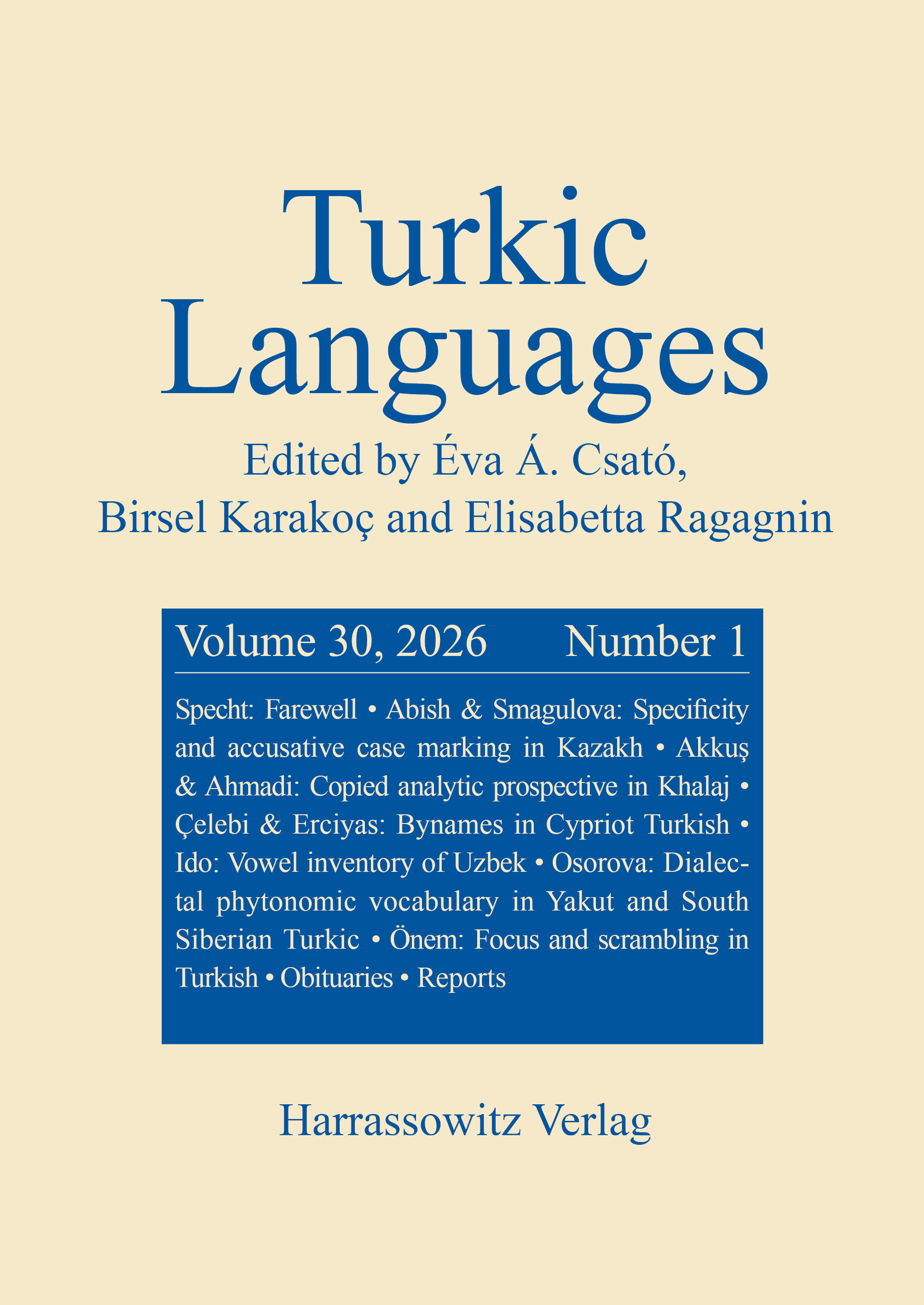 Book cover: Turkic Languages 30 (2026) 1