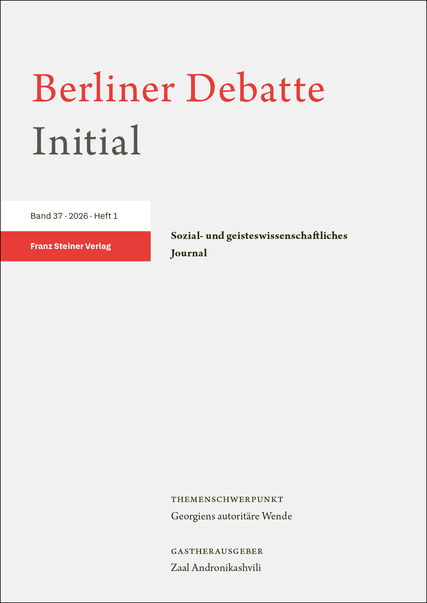 Book cover: Berliner Debatte Initial 37 (2026) 1