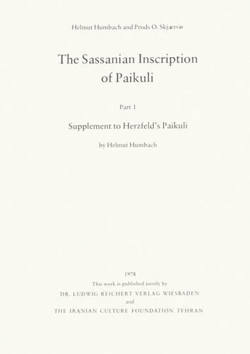 Book cover: The Sassanian Inscription of Paikuli
